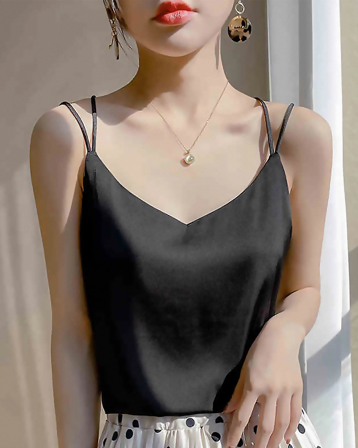 Silk Spaghetti Strap Cross Back Camisole Top for Women - Elegant Satin Sleepwear & Loungewear for Date Night or Relaxing at Home
