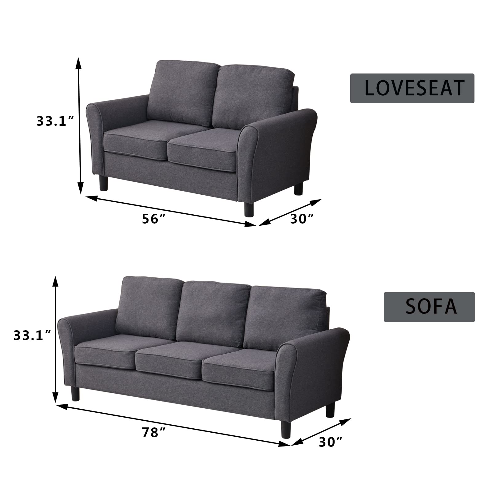 Modern Linen Loveseat Sofa - Comfortable Small Couch for Living Room, Office & Bedroom - Grey Fabric Upholstery | Perfect for Apartments, Reading Nooks & Cozy Spaces