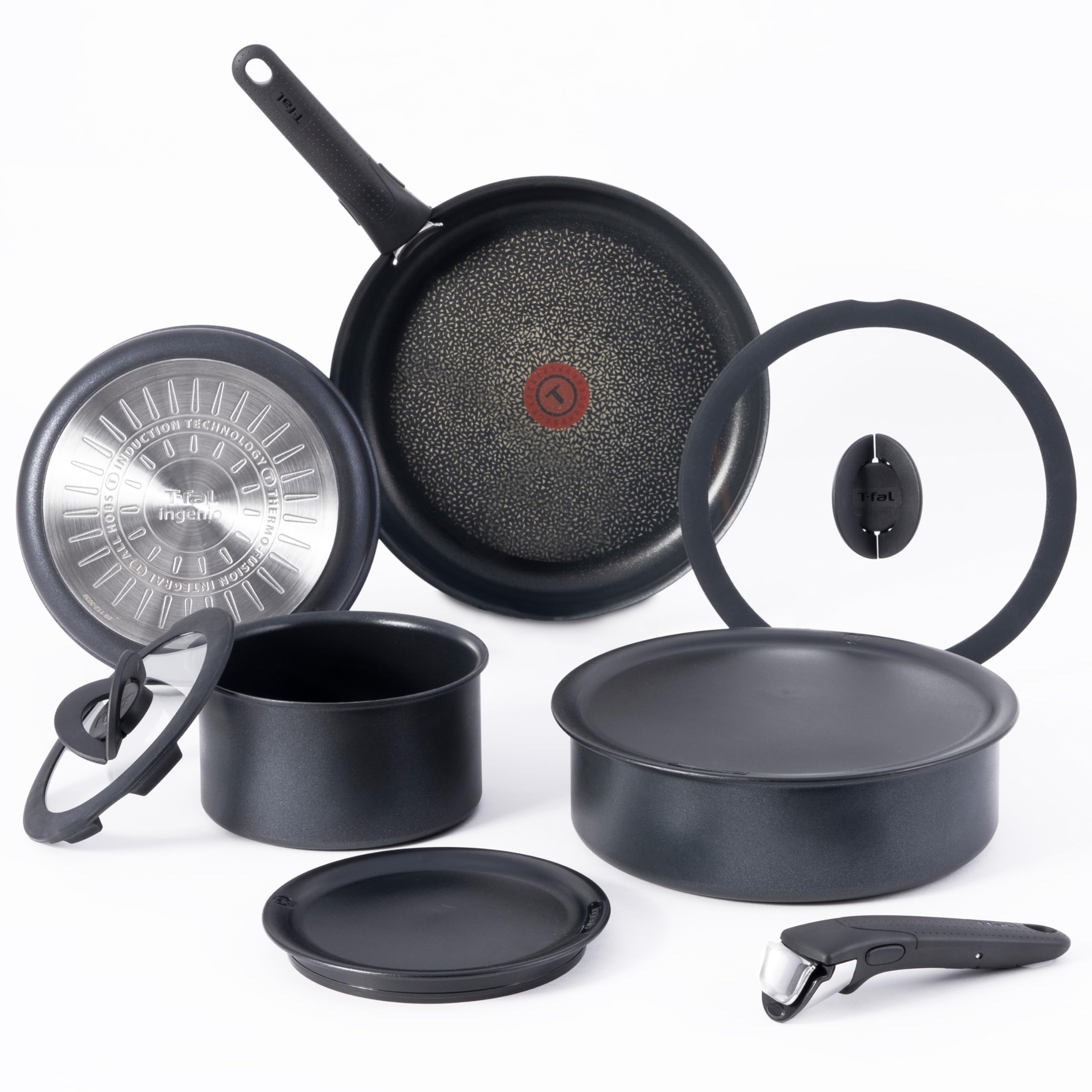 T-fal Ingenio Expertise 10-Piece Non-Stick Cookware Set - Induction Compatible, Oven Safe to 500°F, Stackable Pots & Pans with Detachable Handles - Perfect for RV, Camping & Dishwasher Safe - Ideal for Home Cooking, Outdoor Adventures & Small Spaces