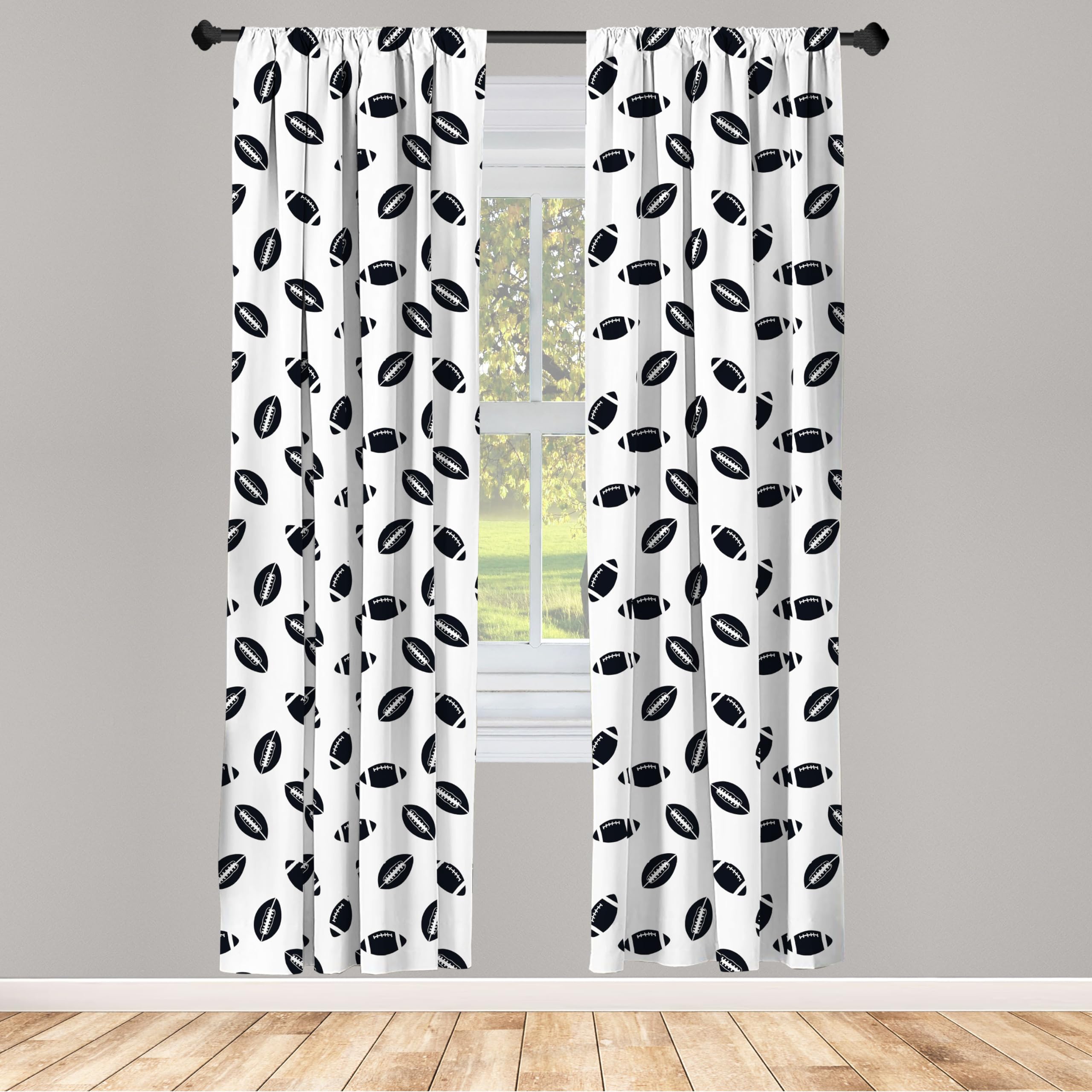 Ambesonne Black & White American Football Window Curtains Set of 2 - 28