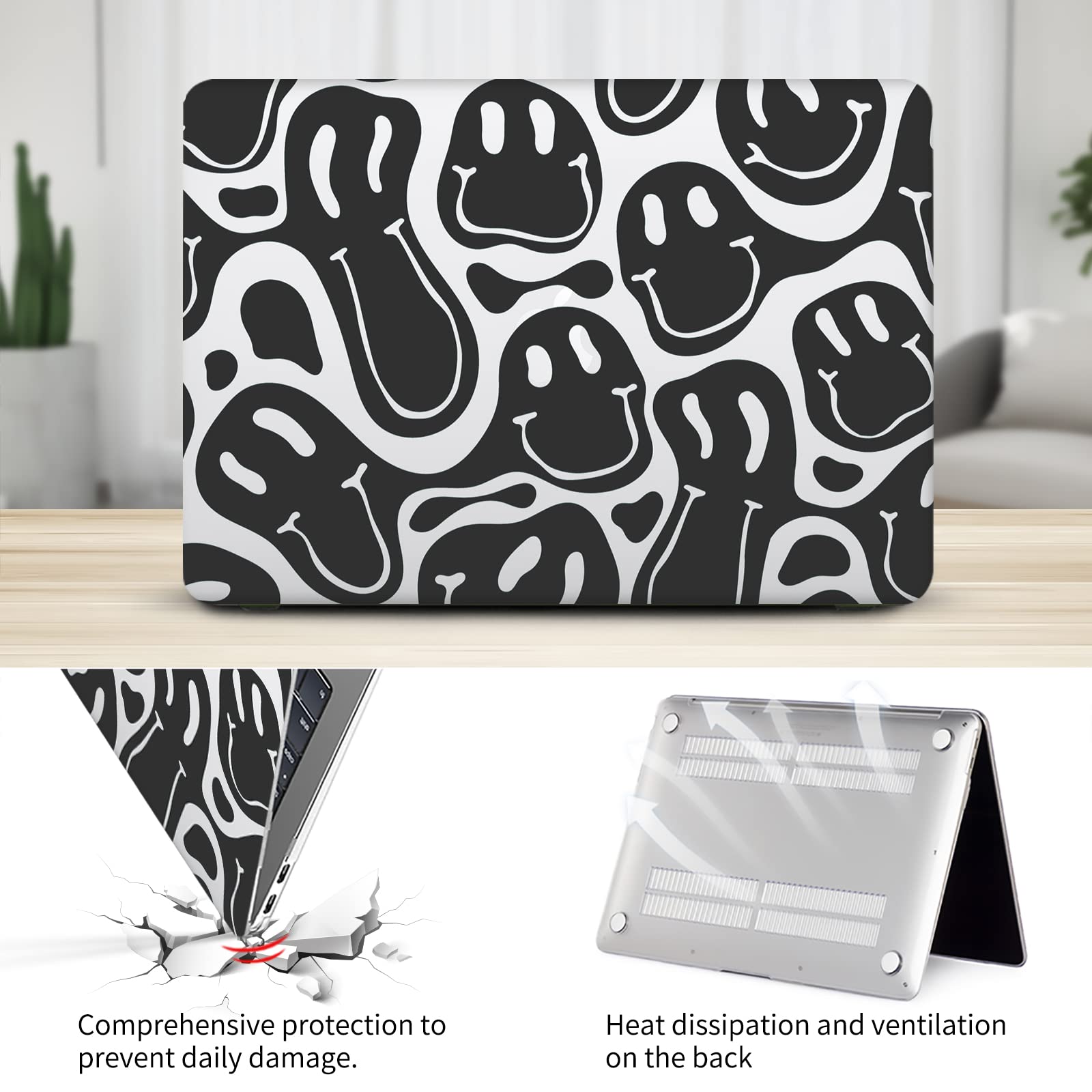 Retro 70's Smiley Pattern Laptop Case for MacBook Pro 13 inch (2020 2019 2018 M1 M2 Models A2338/A2251/A2289/A2159/A1989/A1706/A1708) - Compatible with Touch ID MacBook - Perfect for Work, School & Travel Protection