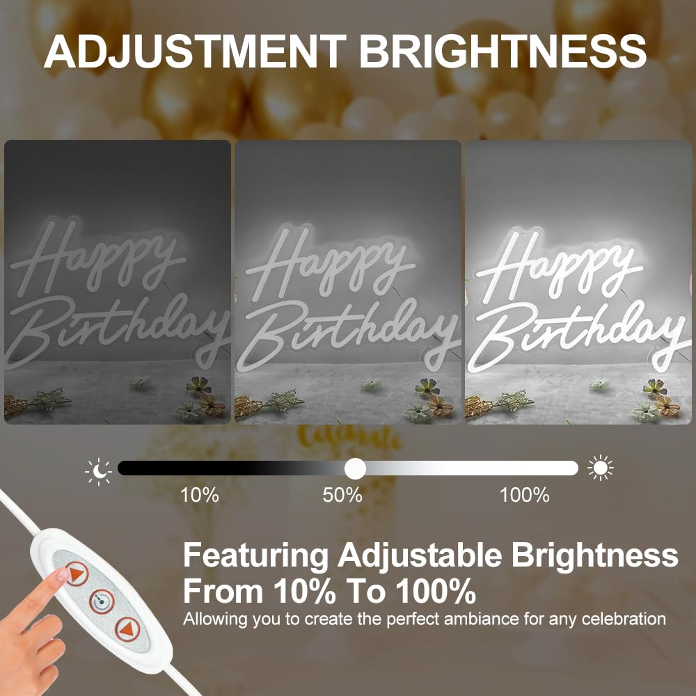 Happy Birthday LED Neon Sign - 23 x 14 Inch Large Wall Decor with Dimmable Switch & USB Power for Party Backdrop, Home Decor, Bar, Restaurant, and Event Photography | by Colysor