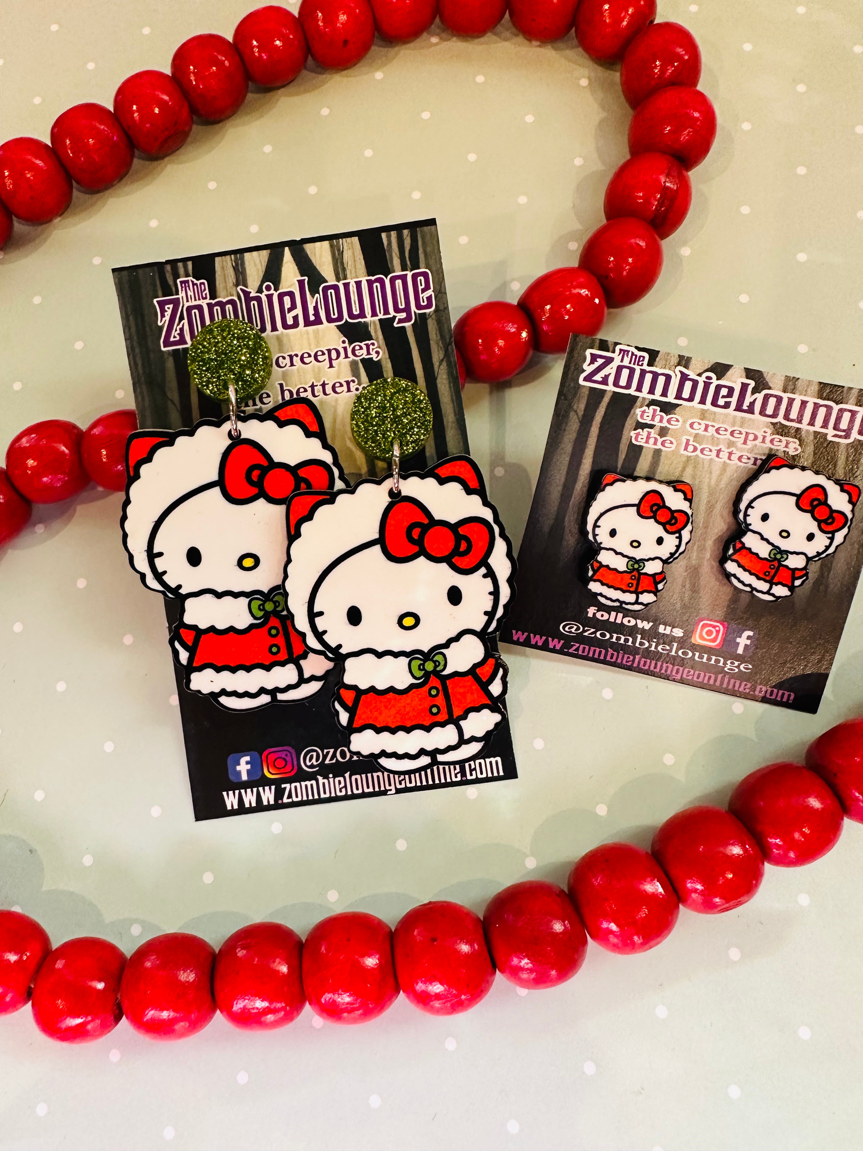Christmas Kitty Earrings for Women - Cute Cat Stud Earrings for Holiday Gifts, Party & Festive Outfits