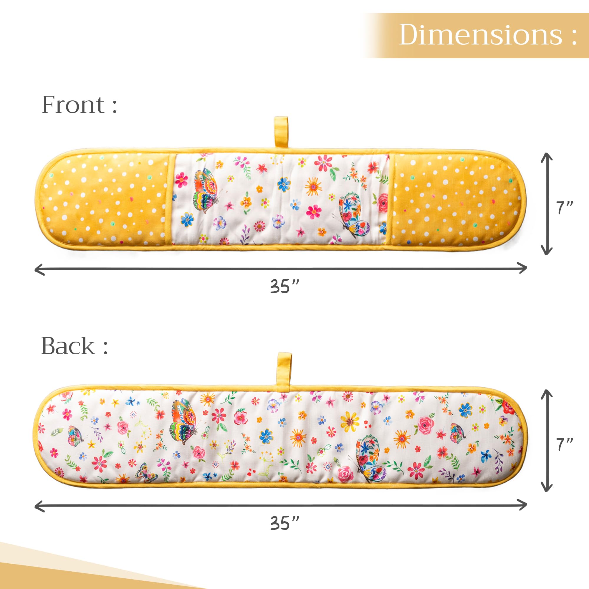 Maison d'Hermine Happy Florals 100% Cotton Double Oven Mitt with Loop - Heat Resistant BBQ, Baking, Grilling & Microwave Oven Gloves (7.5x35 Inch) - Perfect for Spring/Summer Cooking, Baking & Outdoor Barbecues