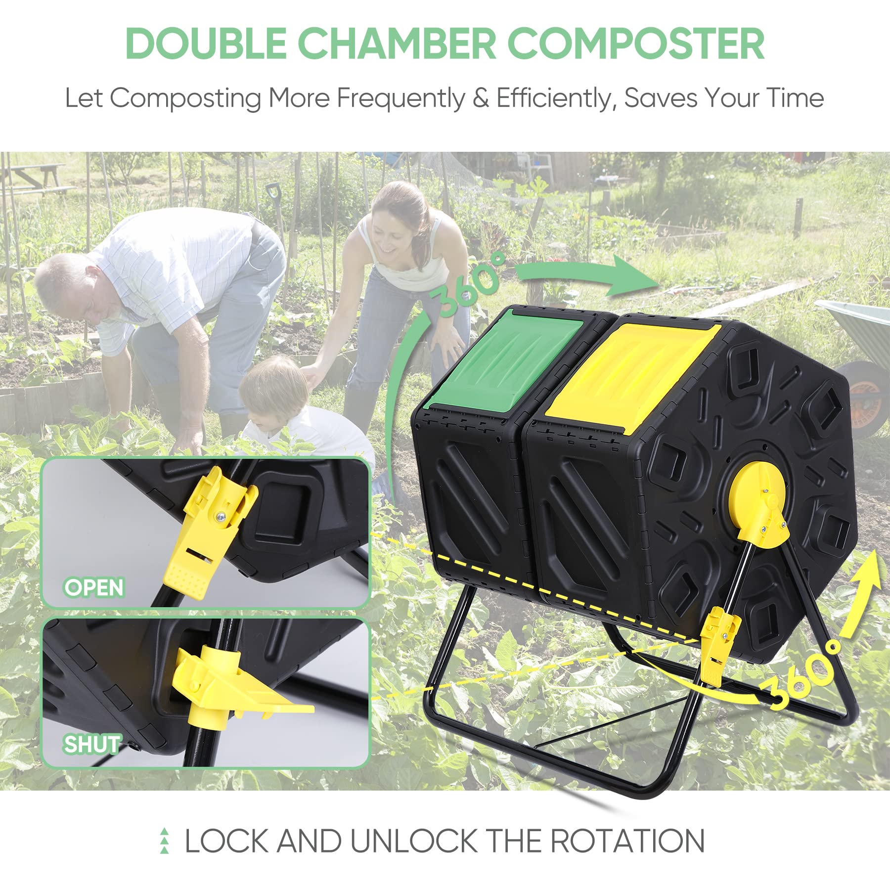 HomGarden 37 Gallon Dual Chamber Compost Tumbler - High Capacity Outdoor Composter with 2 Sliding Doors for Efficient Garden Waste Recycling | Perfect for Backyard, Organic Gardening & Sustainable Living