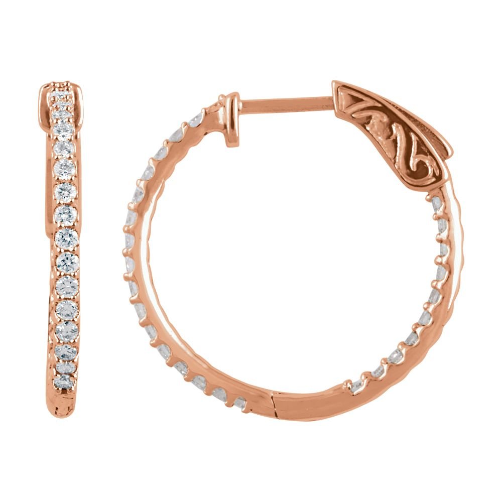 14K Gold Diamond Hoop Earrings for Women - 0.75 DWT Polished Round Hoops in Rose, White & Yellow Gold | 23mm Fashion Jewelry Gifts for Her | Perfect for Weddings, Parties & Everyday Wear