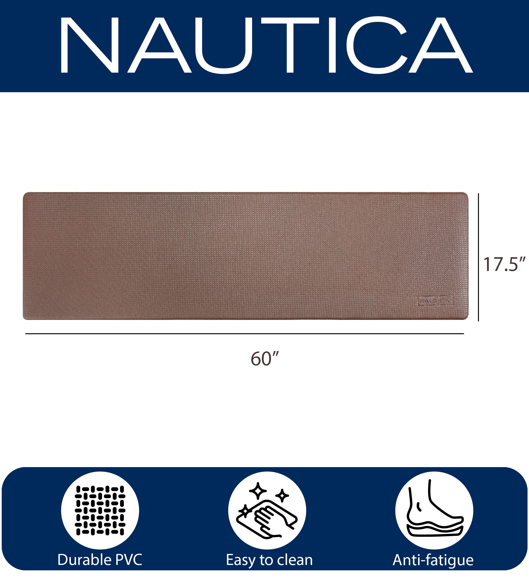 **Nautica Anti-Fatigue Kitchen Mat - Non-Slip, Waterproof Cushioned Floor Mat for Cooking & Standing - 17.5
