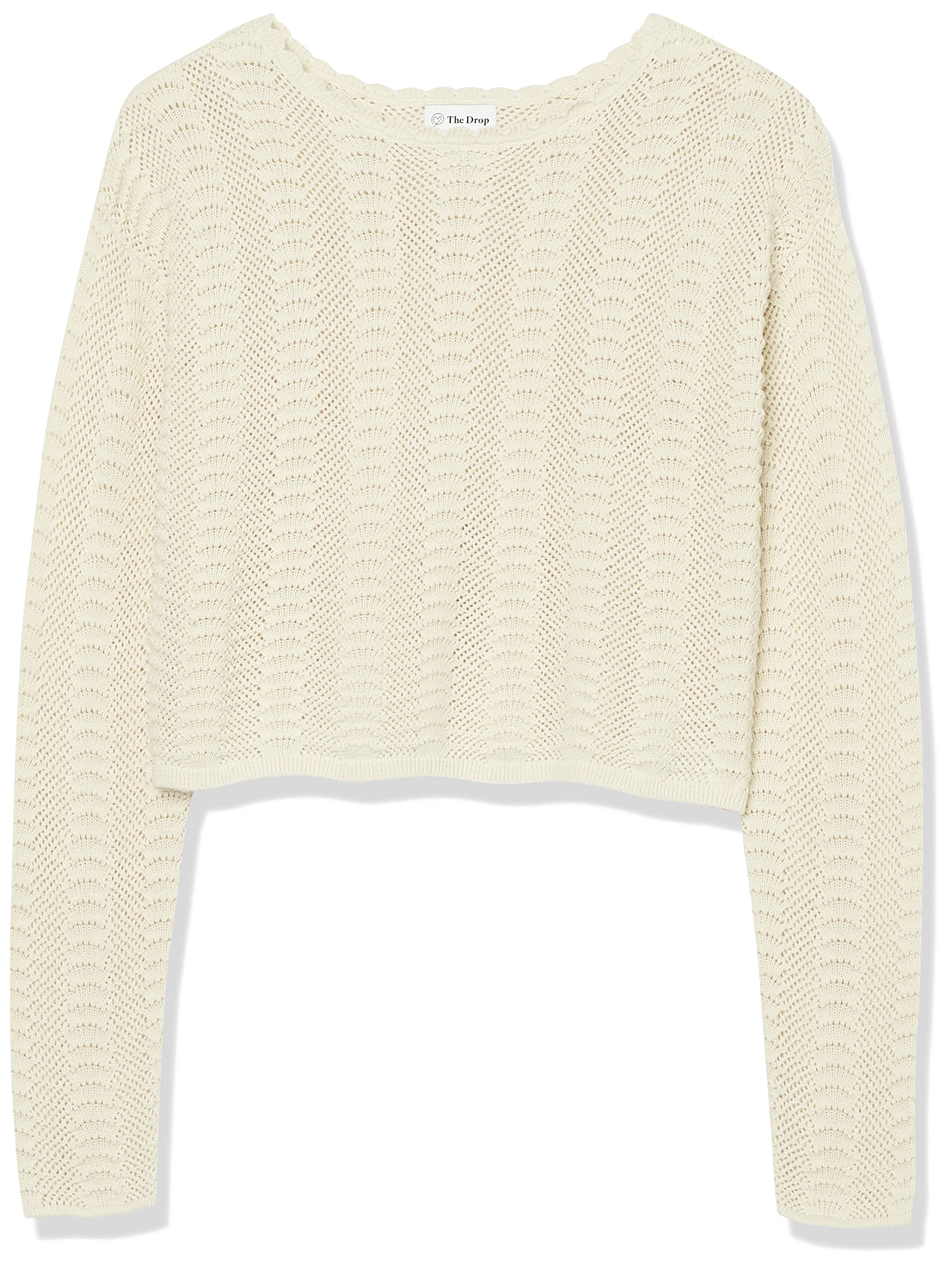 The Drop Women's Makayla Crochet Drop-Shoulder Cropped Pullover Sweater | Boho Chic Lace Knit Top | Casual Spring & Summer Fashion for Beach, Date Night & Vacation Outfits