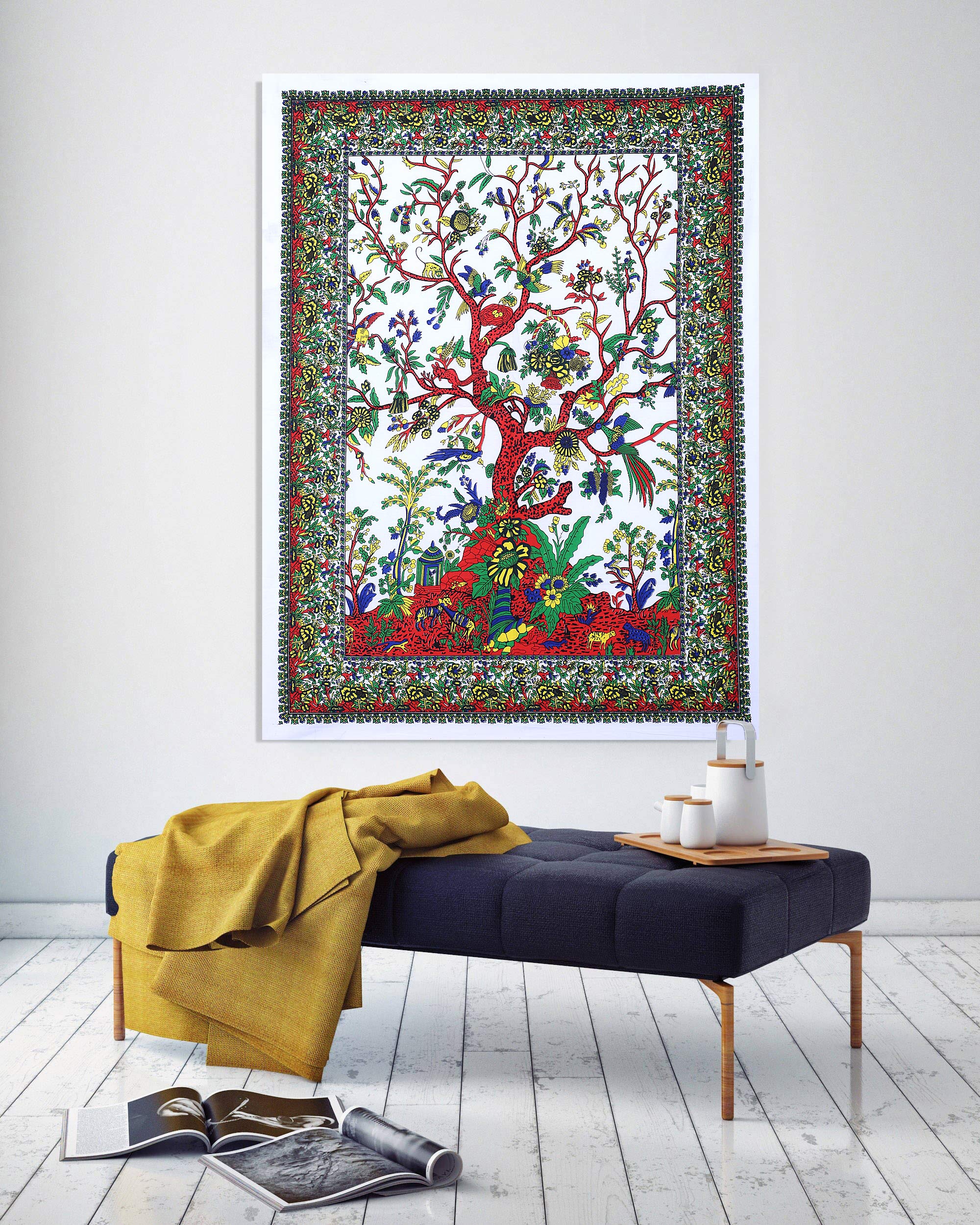 White Tree of Life Tapestry - Psychedelic Wall Hanging for Bedroom & Picnic Decor