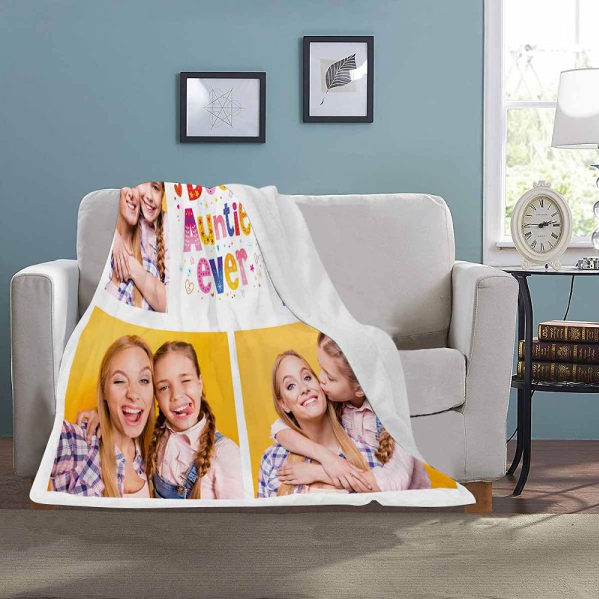 Custom Photo Blanket for Aunt - Personalized 6 Picture Throw Blanket Gift for Auntie - Made in USA (30x40 Inches) - Perfect for Birthdays, Christmas & Family Keepsakes