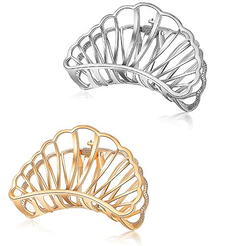 ACCGLORY Strong Metal Hair Clips for Women - Non-Slip Jaw Clamps Hairgrip Barrette for Thick Hair (Fan Silver & Pale Gold) | Perfect for Updos, Ponytails & Everyday Hairstyles