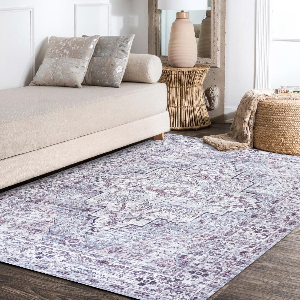 Didim Boho Gray Medallion Washable Area Rug - Soft Non-Slip Living Room Rug for Bedroom, Nursery & Dorm Decor
