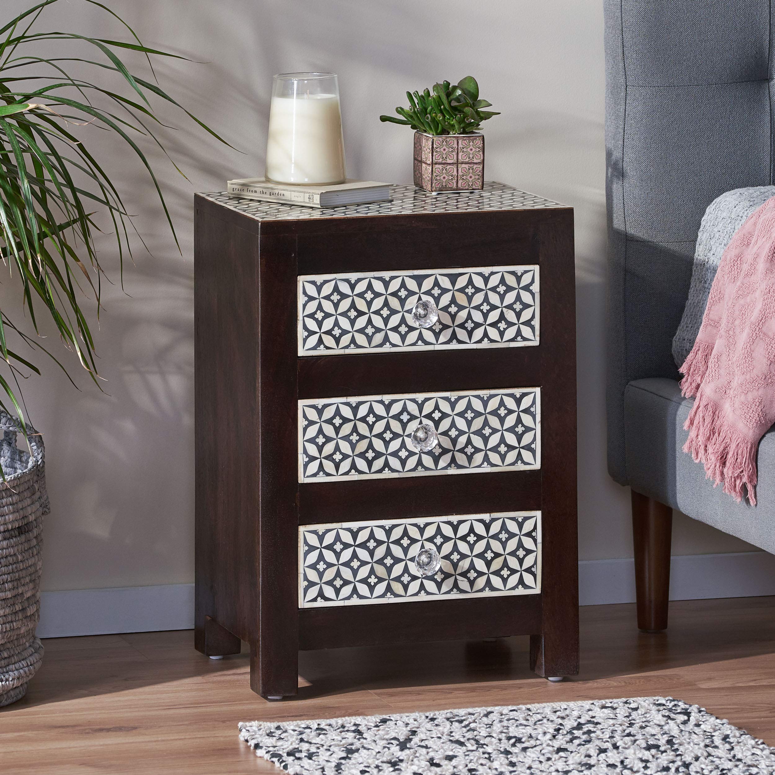 Christopher Knight Home Nightstand - Dark Walnut & Black Finish, Modern Bedside Table with Storage Drawer for Bedroom, Living Room, or Office