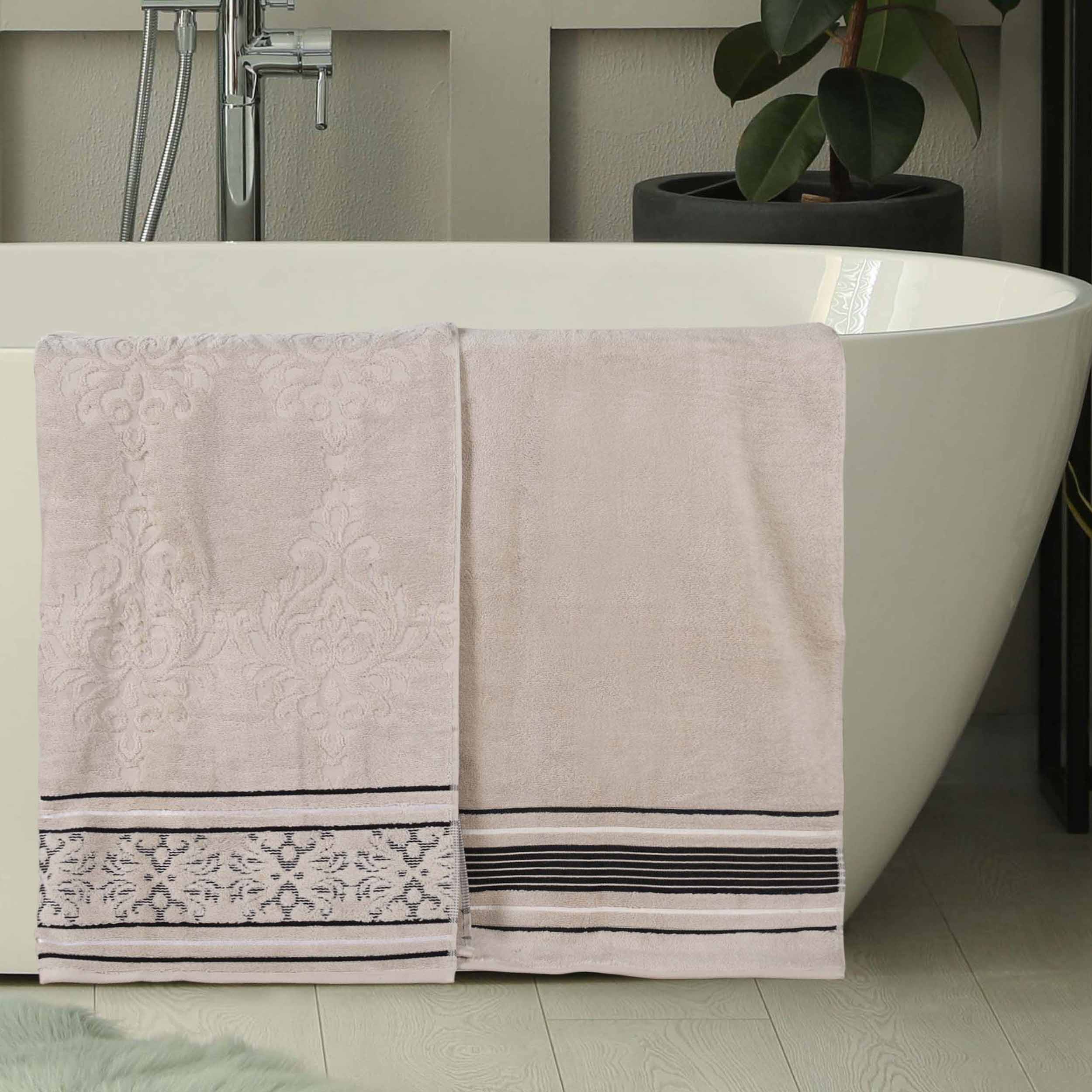Premium 100% Zero Twist Cotton Bath Sheet Set of 2 - Ultra Soft & Absorbent Solid & Jacquard Floral Towels for Spa, Luxury Bathroom & Guest Use