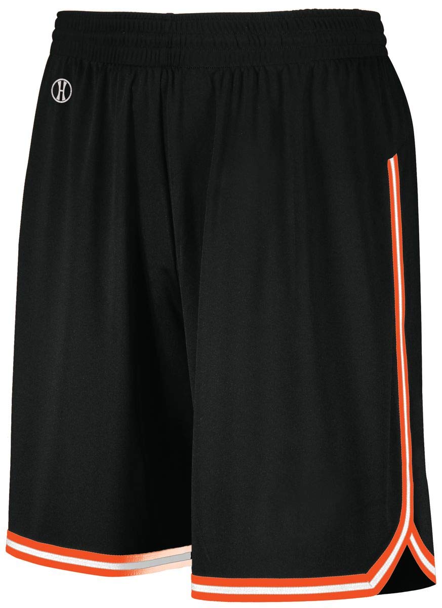 Holloway Youth Retro Basketball Shorts - Black/Orange/White - Vintage Style Athletic Shorts for Boys - Perfect for Basketball Games, Gym Workouts & Casual Streetwear