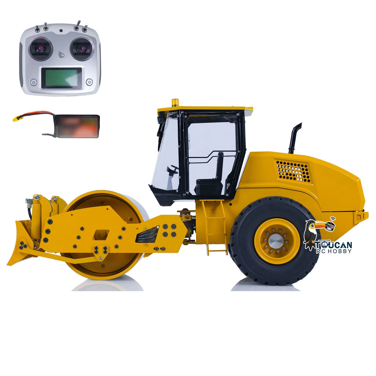 TOUCAN CS11 1/12 Scale Metal Hydraulic RC Road Roller - Remote Control Construction Vehicle Toy, Ready-to-Run (RTR) Painted & Assembled - Perfect for Kids, Adults & RC Hobbyists - Great for Construction Site Play, Birthday Gifts & RC Car Racing Events