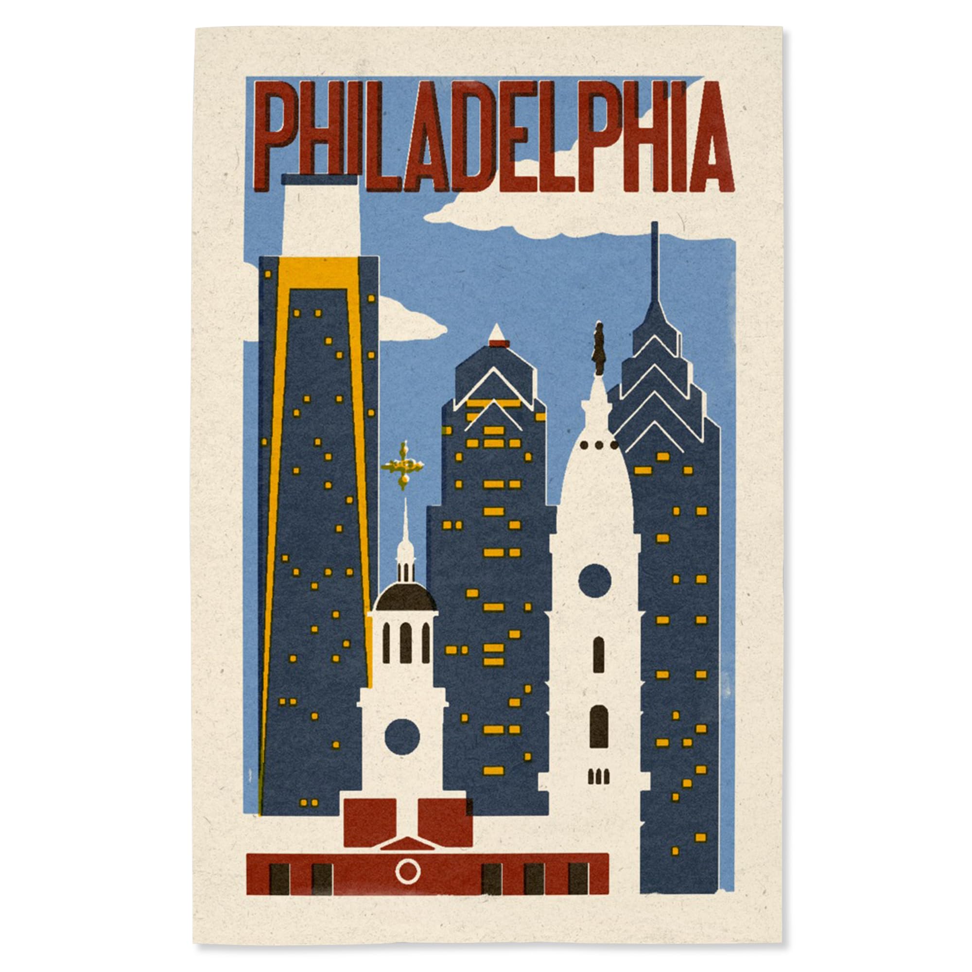 Lantern Press 16x24 Inch Giclee Print - Philadelphia Pennsylvania Woodblock Art - Wall Decor for Living Room, Bedroom & Office