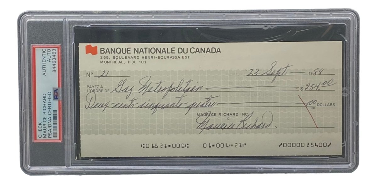 Authentic Maurice Richard Signed Montreal Canadiens Hockey Memorabilia - PSA/DNA Certified Bank Check #21 - Perfect for Sports Collectors & Hockey Fans Display