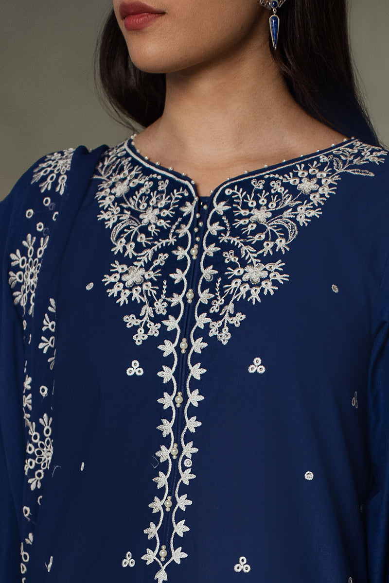 Midnight Blue 2 Piece Outfit Set - Elegant Shirt & Dupatta for Women | Perfect for Weddings, Parties & Special Occasions