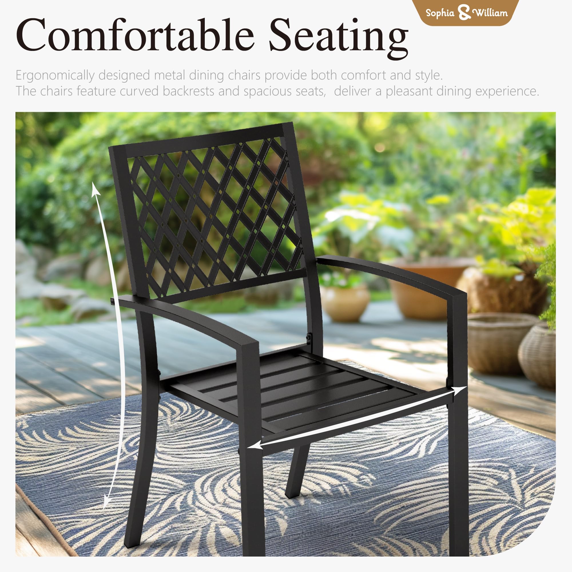 Sophia & William 8-Piece Metal Outdoor Dining Set with 6 Chairs, Rectangular Table & 13ft Double-Sided Patio Umbrella - Orange Red - Perfect for Backyard BBQs, Poolside Gatherings & Garden Parties
