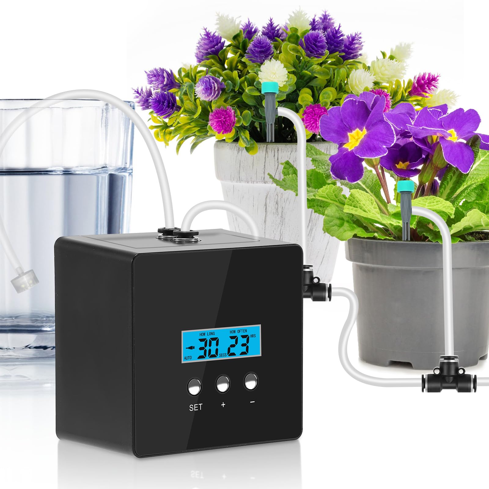 Automatic Plant Watering System for Indoor Potted Plants - 10 Pot Smart Timer Drip Irrigation Kit with Leak-Proof Design, USB-C & Battery Power - Perfect for Vacation, Office & Home Garden Care