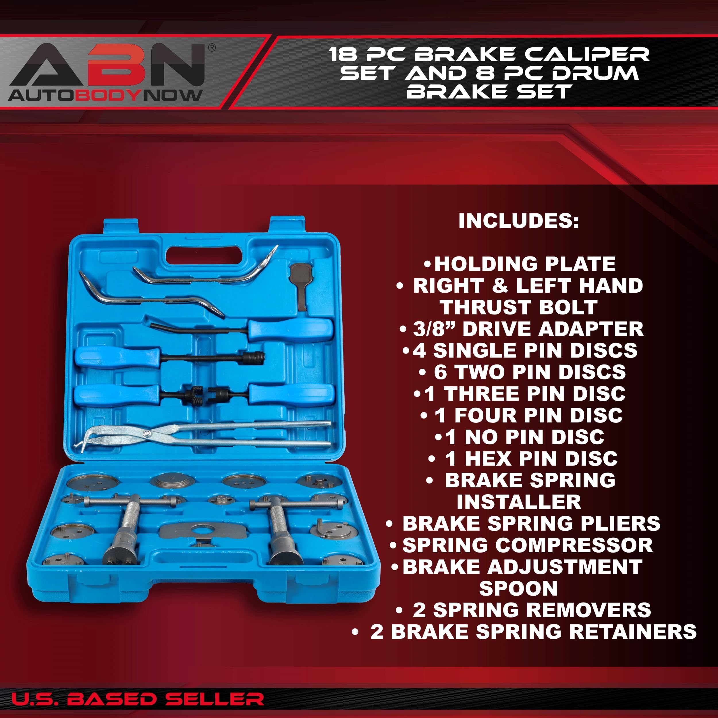 ABN 18-Piece Disc Brake Caliper Tool Kit & 8-Piece Drum Brake Tool Set - Professional Brake Removal and Installation Tools for Cars, Trucks, and SUVs - Perfect for DIY Auto Repair and Maintenance