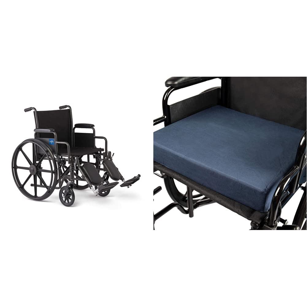 Medline Comfort Driven Wheelchair - 18” Seat with Removable Desk Arms, Elevating Leg Rests & DMI Seat Cushion - Ideal for Home, Office & Travel Use