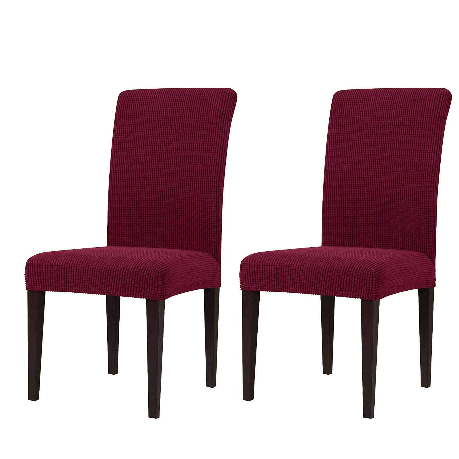 Stretch Spandex Dining Room Chair Covers - Washable Removable Furniture Protector Slipcovers for Kitchen, Hotel, Wedding & Banquet Events (Wine Red, 2-Pack) - Perfect for Home Decor, Restaurant Seating & Event Styling