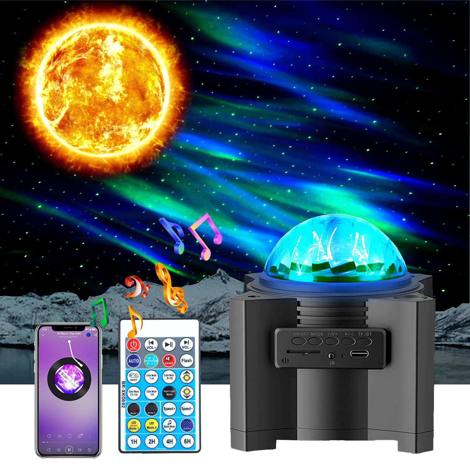Galaxy Star Projector with Northern Lights Aurora Effect - Bluetooth Speaker & Night Light for Bedroom, Meditation, Kids Room, Home Theater (Black) - Perfect for Relaxation, Sleep Aid and Mood Lighting