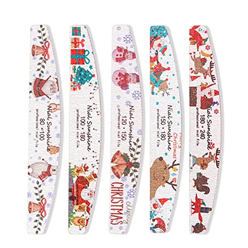 5-Piece Christmas Floral Printed Nail File Set - Professional Manicure Buffer for Holiday Nail Care - Perfect for Christmas Gifts & Party Nail Art
