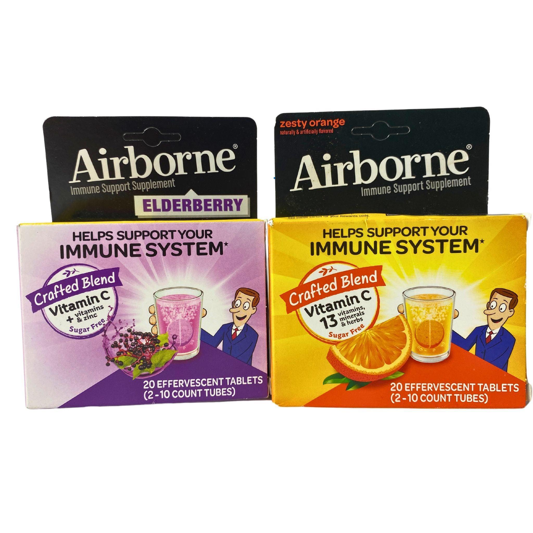 Airborne Immune Support Elderberry & Orange Effervescent Tablets - 20 Tablets (38 Pcs Lot) - Boost Immunity & Fight Colds - Perfect for Travel, Work & Home Use