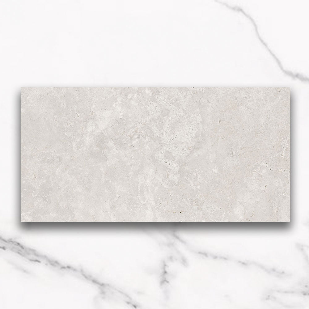Premium Cantabria White 300x600mm Polished Porcelain Tiles - Travertine Look Ceramic Floor & Wall Tiles for Bathroom, Kitchen & Living Room Decor