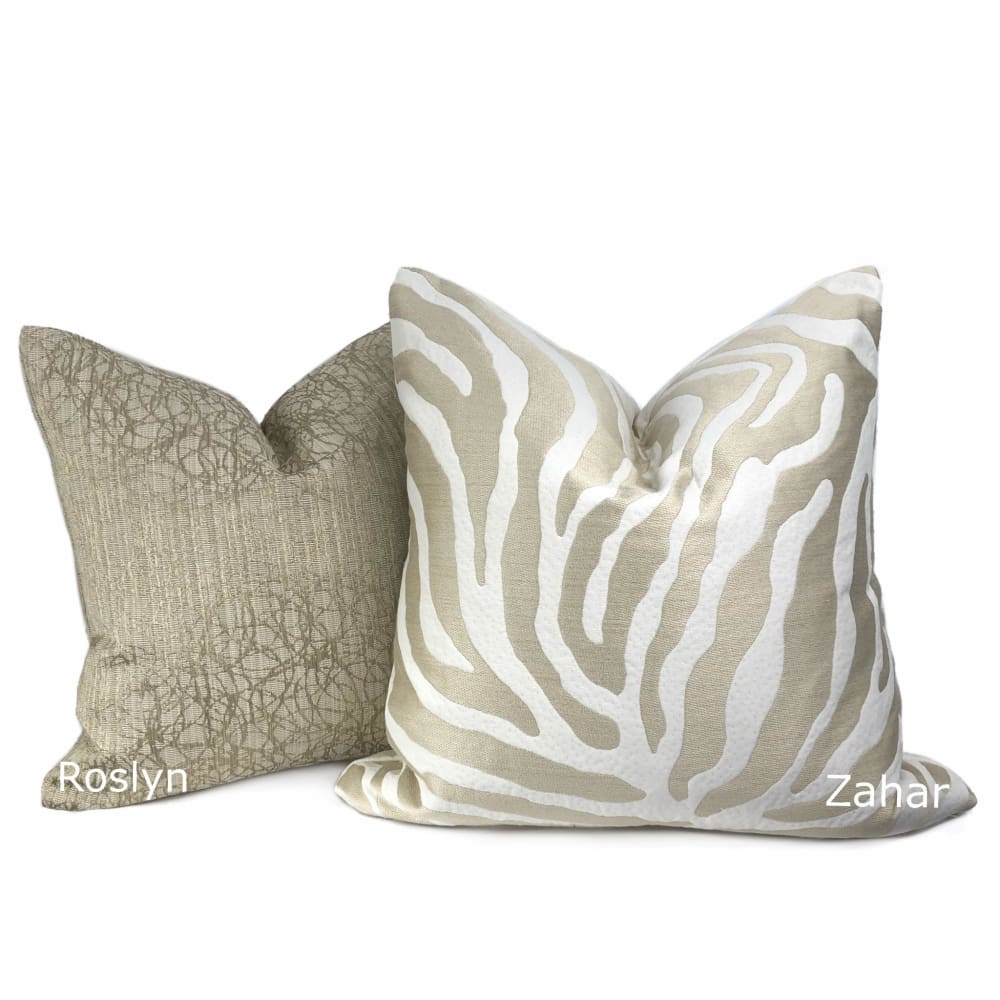 Roslyn Flax Beige Abstract Pillow Cover - 18x18 Inch Decorative Cushion Case for Sofa, Bed, Living Room - Modern Home Decor Accent