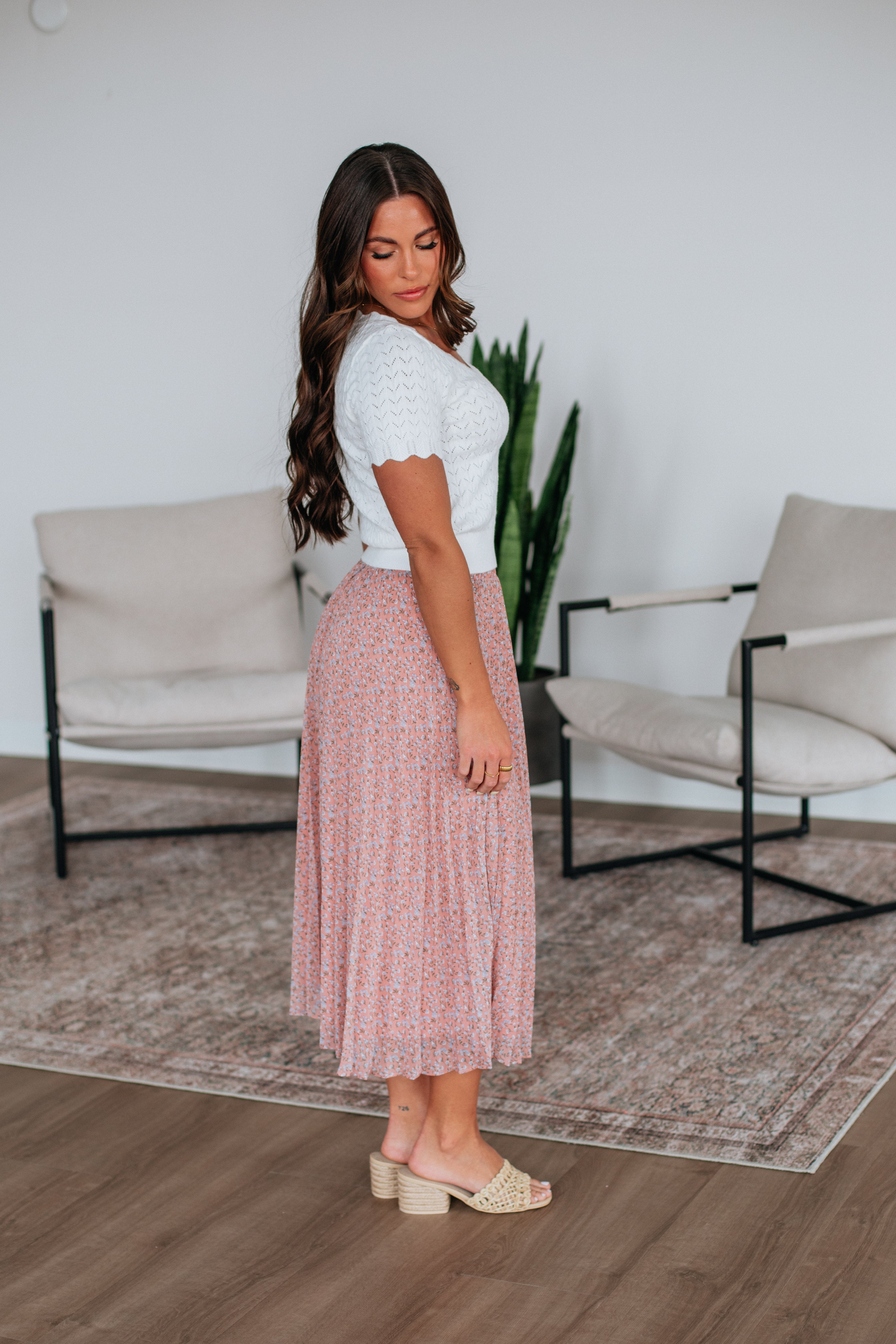 Ashie Pleated Floral Skirt for Women - Mauve Mix Print A-Line Midi Skirt | Perfect for Spring Summer Outfits, Date Nights & Office Wear