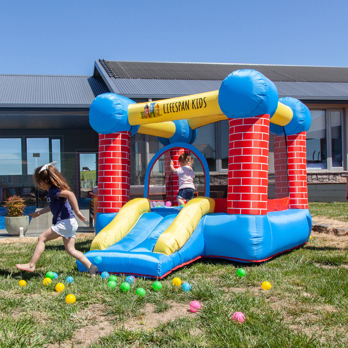 Bouncefort Mini Inflatable Castle for Kids - Portable Bouncy House with Air Pump - Perfect for Indoor/Outdoor Birthday Parties, Backyard Play & Family Gatherings