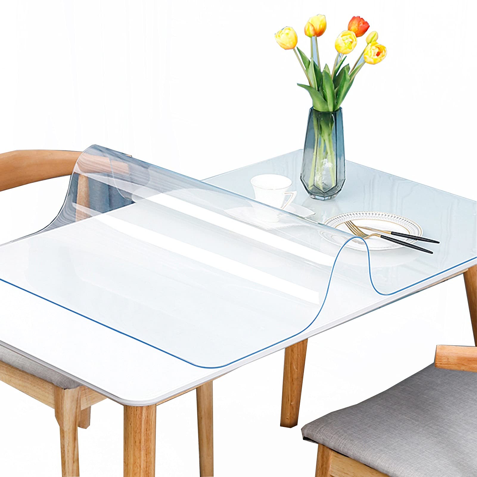 Clear Plastic Tablecloth - 2mm Thick Waterproof & Washable Table Protector Mat for Office, Coffee, Restaurant & Bar - 39x71in (100x180cm) - Perfect for Dining, Parties & Everyday Use
