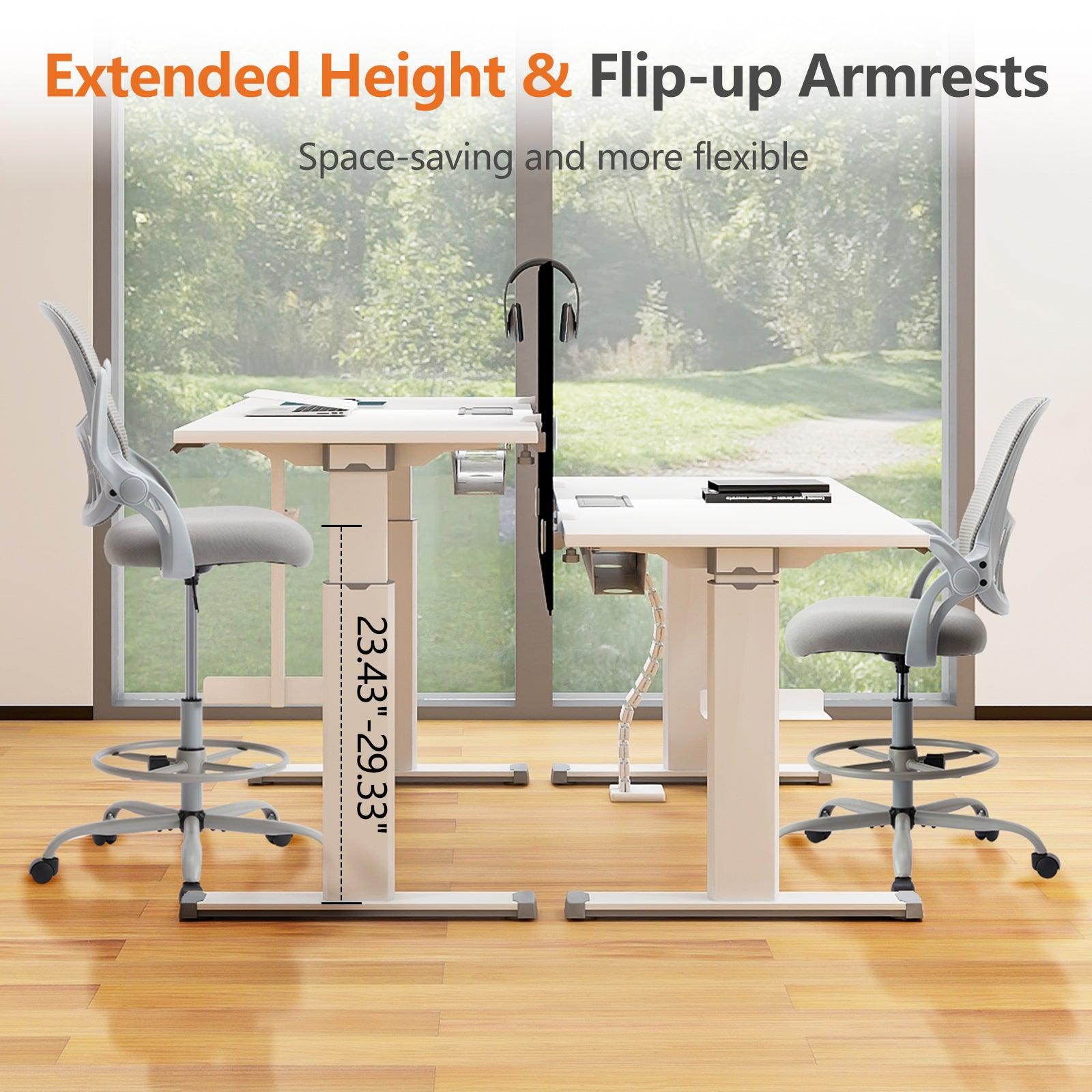 Ergonomic Drafting Tall Office Chair with Flip-Up Armrests - Adjustable Height High Desk Chair for Home Office, Studio & Drafting Table Use