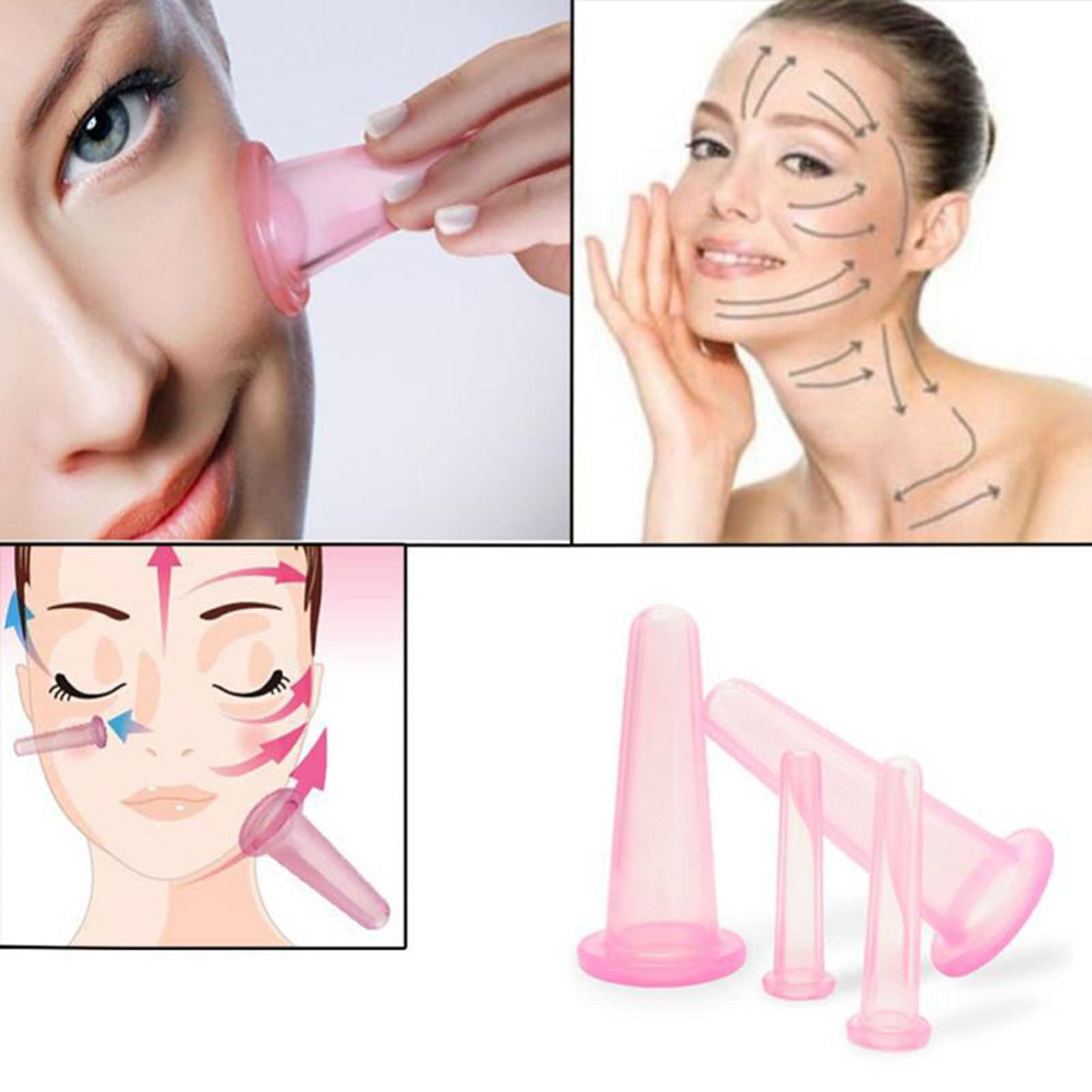4Pcs Facial Massage Cupping Set - 2 Small & 2 Large Silicone Cupping Cups for Face, Neck & Eye Massage - Anti-Aging Skin Care & Lymphatic Drainage Tool - Perfect for Home Spa, Relaxation & Skincare Routine
