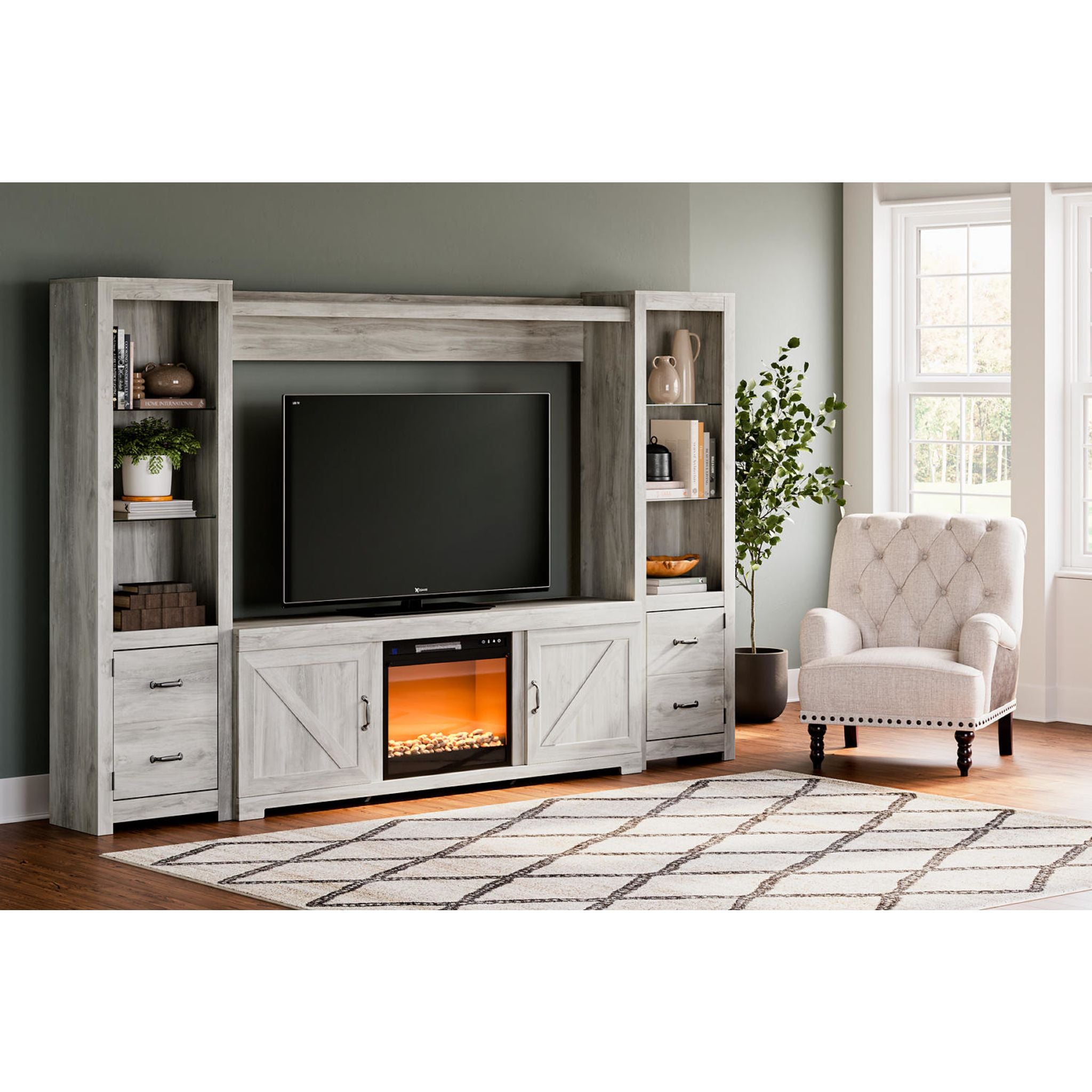 Bellaby 5-Piece Whitewashed Entertainment Center Set - Modern TV Stand with Storage for Living Room, Bedroom & Home Theater
