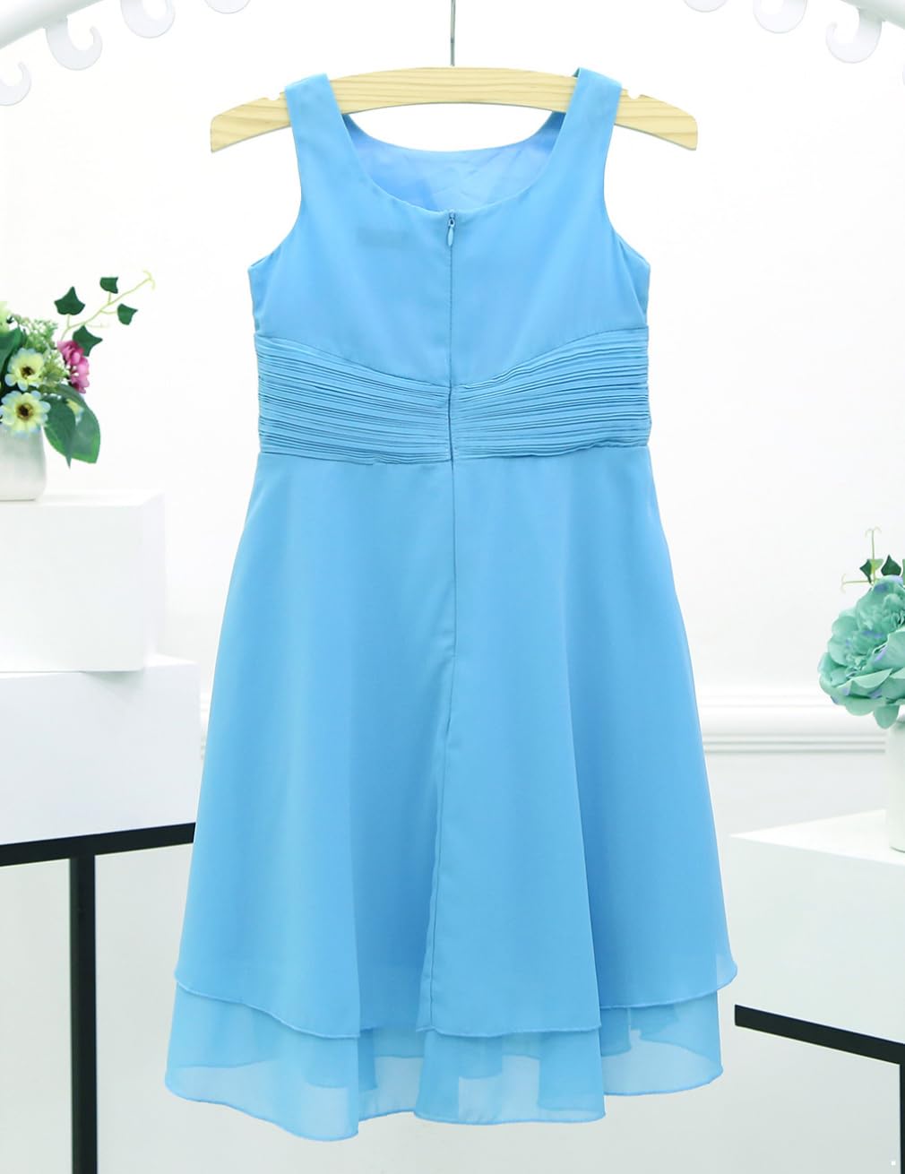 Moily Little Big Girls Knotted Waist Chiffon Pleated Flower Dress - Elegant Princess Ball Gown for Formal Events, Birthday Parties & Special Occasions