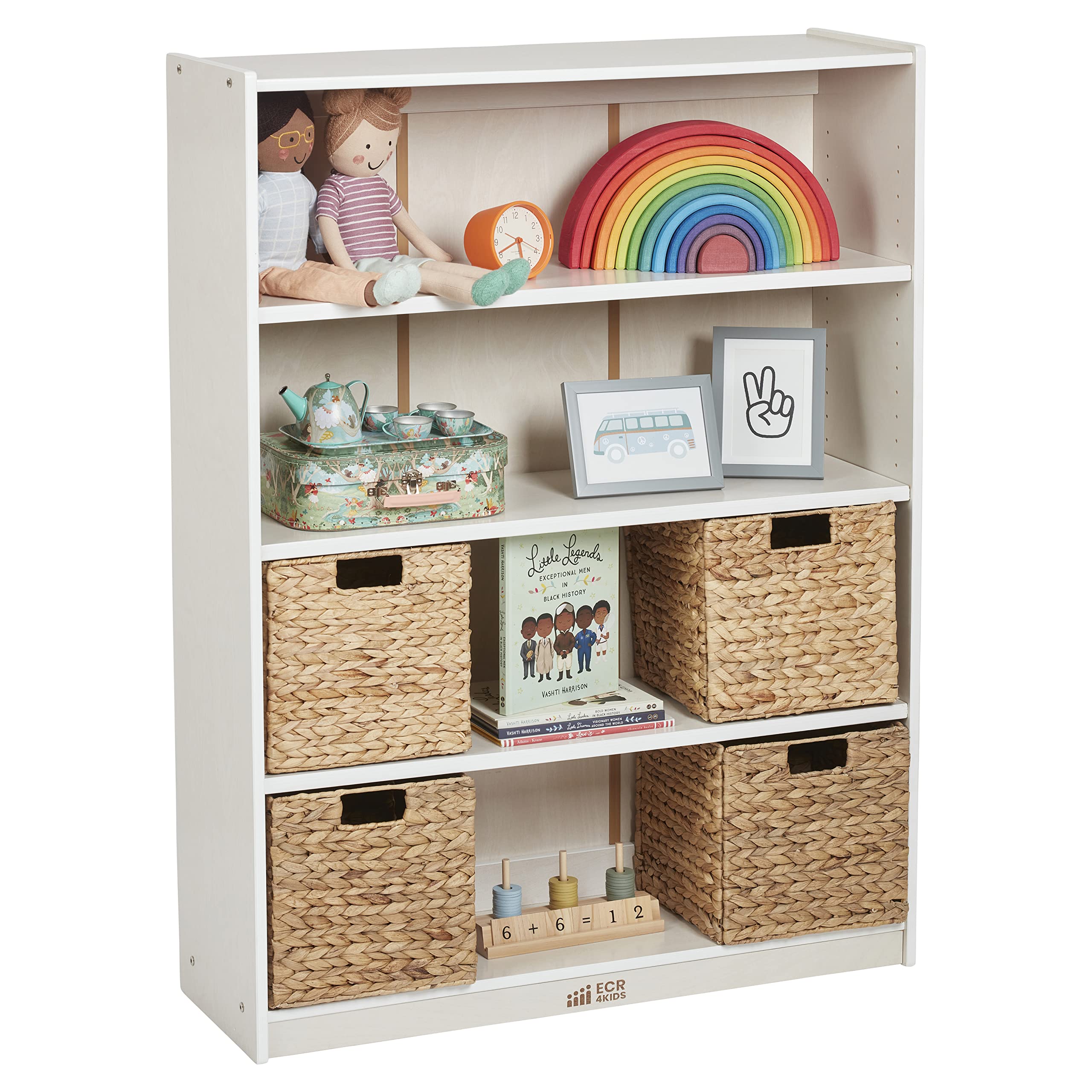 ECR4Kids Classic 48-Inch White Wash Bookcase with Adjustable Shelves - Perfect for Kids' Rooms, Classrooms, and Home Libraries
