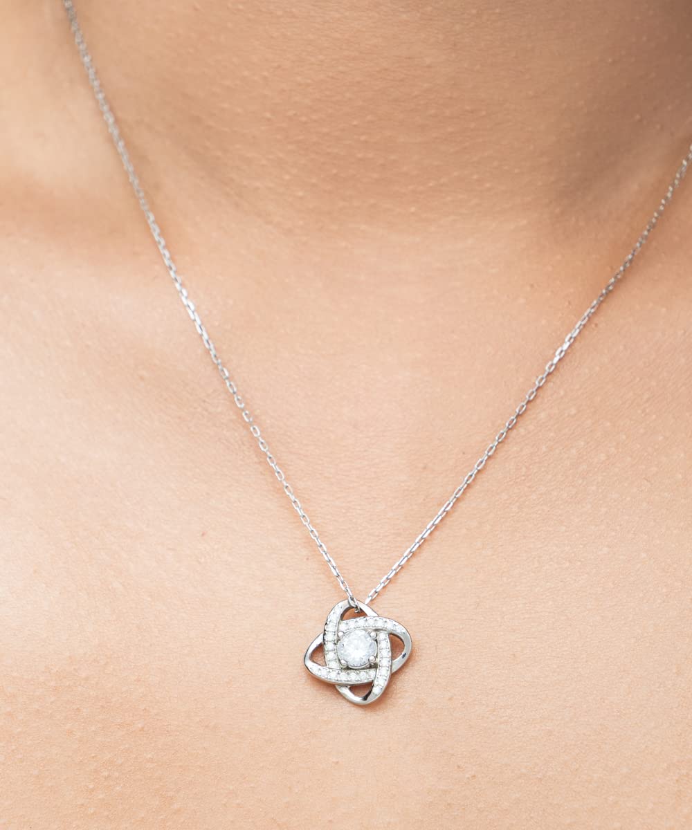 Elegant Sterling Silver Cubic Zirconia Love Knot Necklace - Perfect Mother's Day Gift from Son or Daughter | Thoughtful Birthday & Thank You Present for Mom | Best Mom Ever Jewelry for Special Occasions