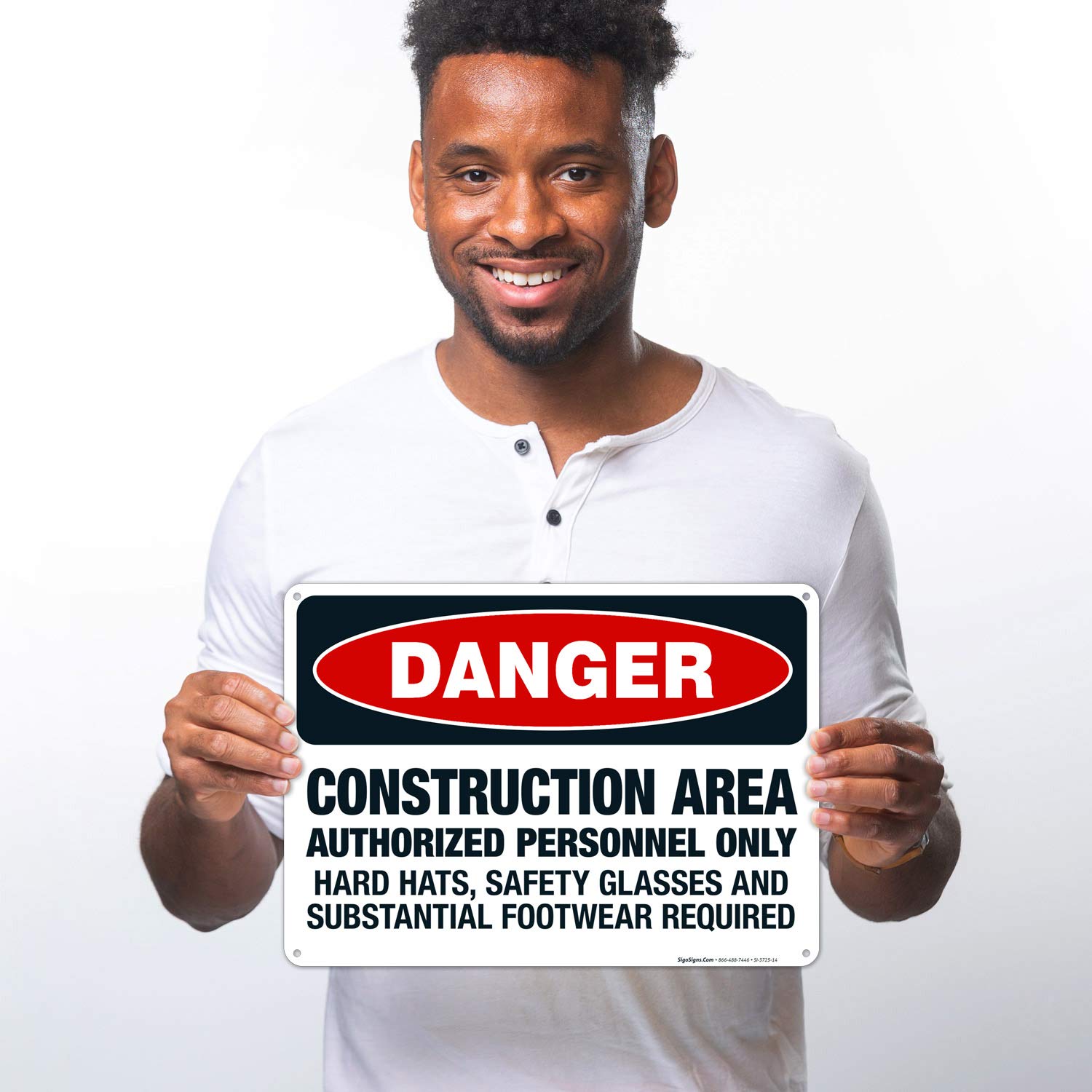 OSHA Danger Sign - Construction Area Authorized Personnel Only Safety Glasses Required - 10x14 Inches Rust-Free .040 Aluminum Safety Sign - Fade Resistant for Indoor/Outdoor Use - Made in USA - Perfect for Construction Sites, Warehouses & Hazardous Work Areas