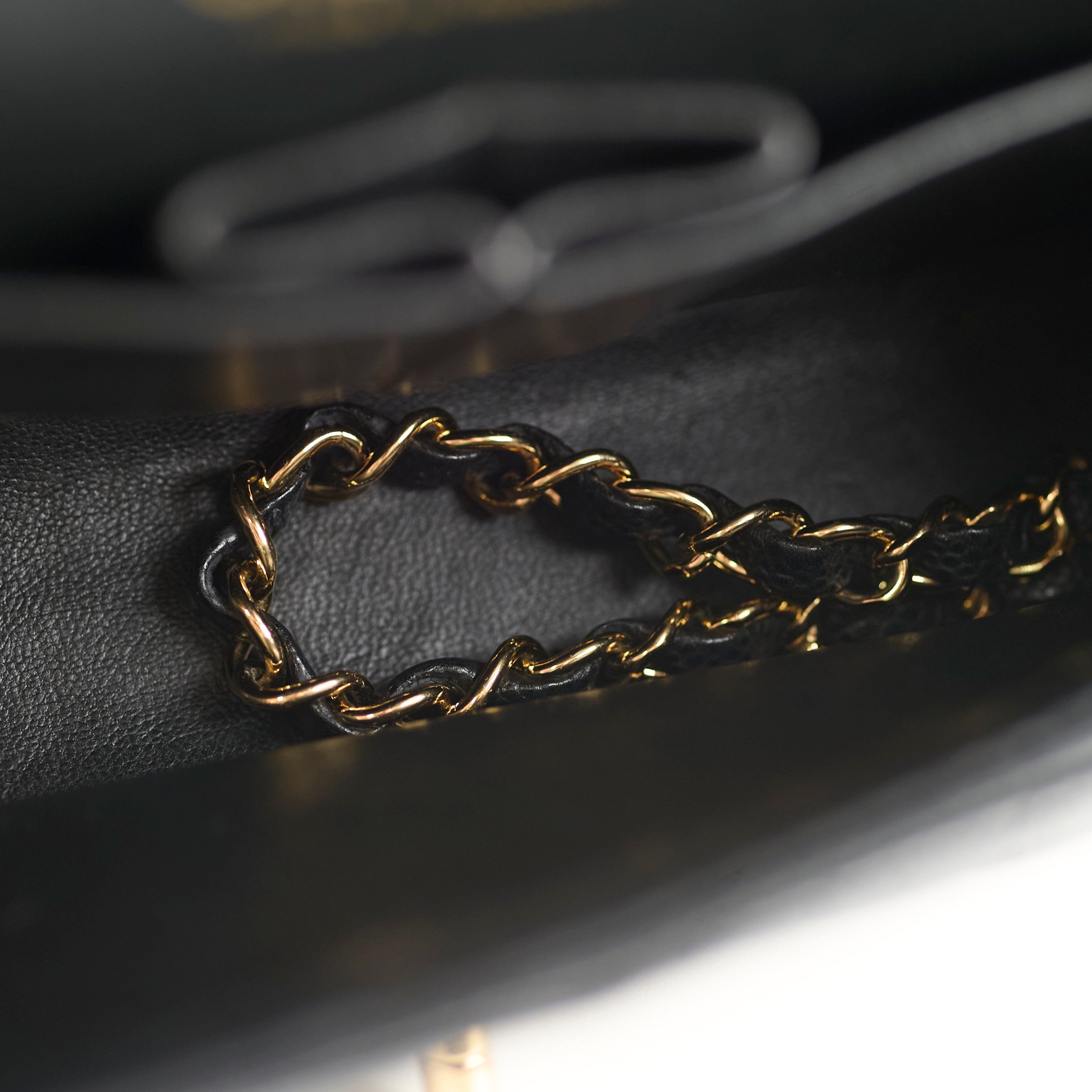 Chanel Medium/Large Caviar 24k Gold Double Classic Flap Bag in Black | Luxury Designer Handbag for Women | Perfect for Evening Events, Parties & Special Occasions