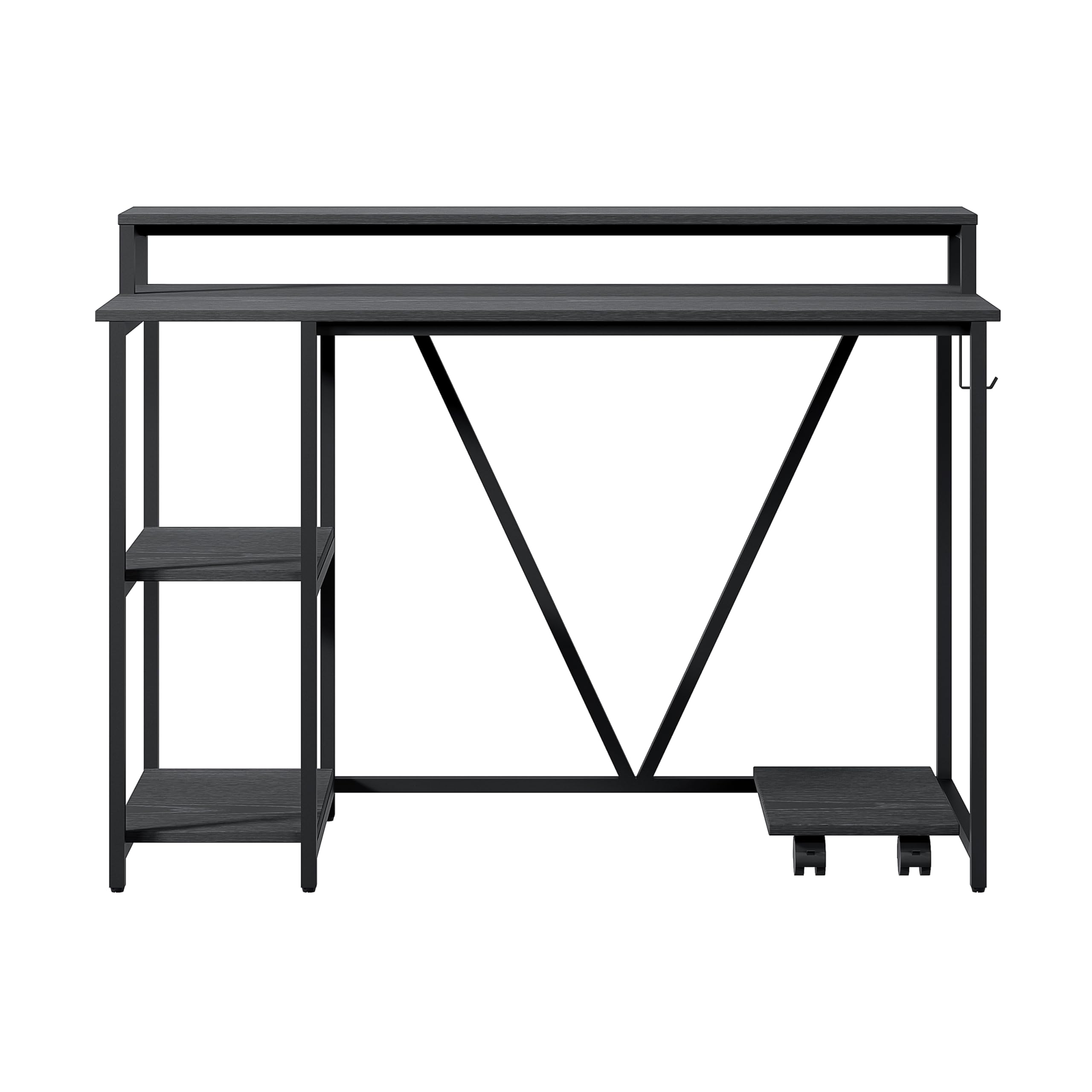 Techni Mobili Industrial Computer Desk with Storage Shelves, Monitor Stand & Accessory Holder - Home Office Laptop Table with CPU Caddy & 2-Tier Bookshelf - Perfect for Small Spaces & Modern Workstations
