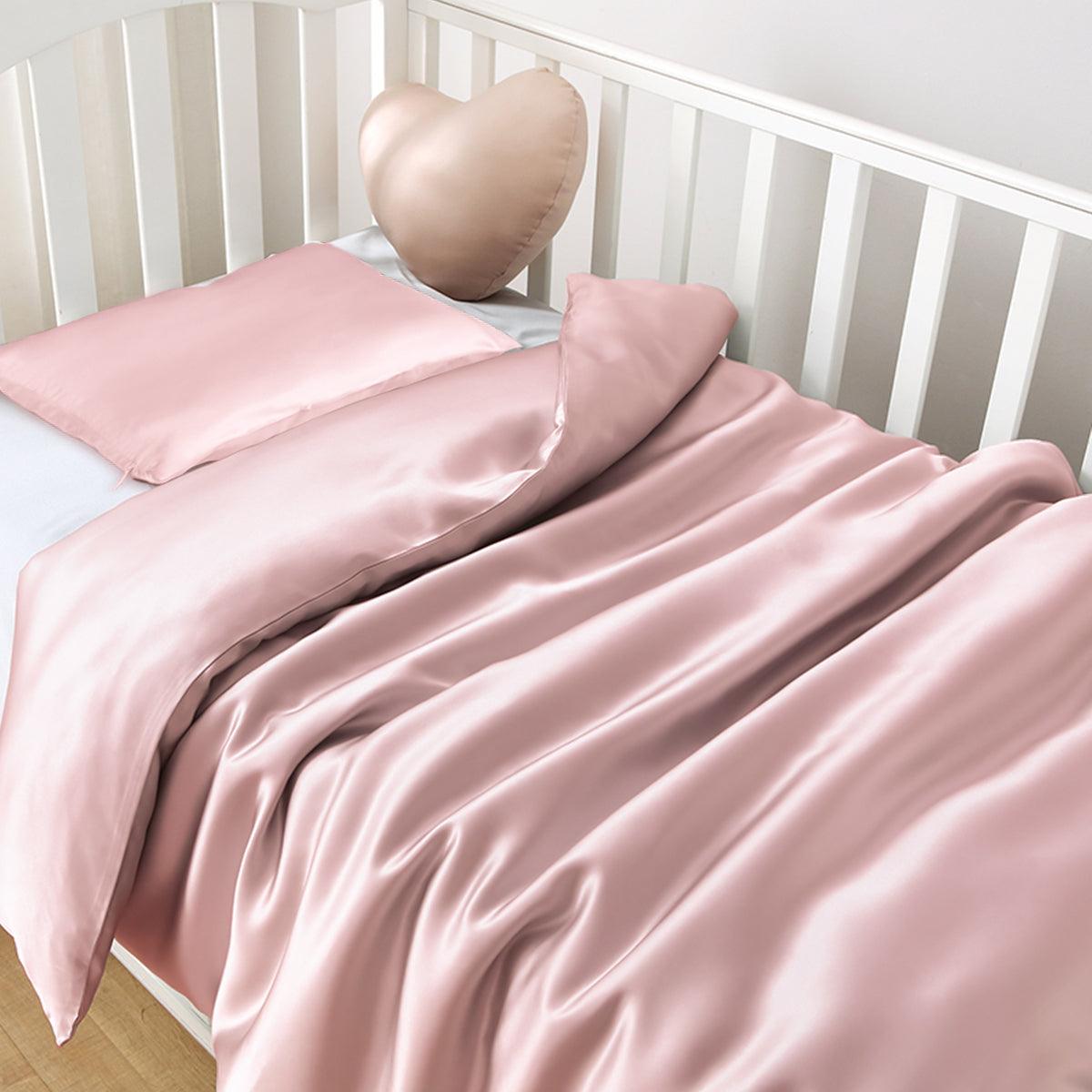 Premium 23mm 6A+ Grade 100% Mulberry Silk Crib Duvet Cover Set - 2 Piece Baby & Toddler Bedding with Free Laundry Bag | Ultra Soft Breathable Nursery Bedding for Newborns, Infants & Kids | Perfect for Nursery, Daycare & Travel