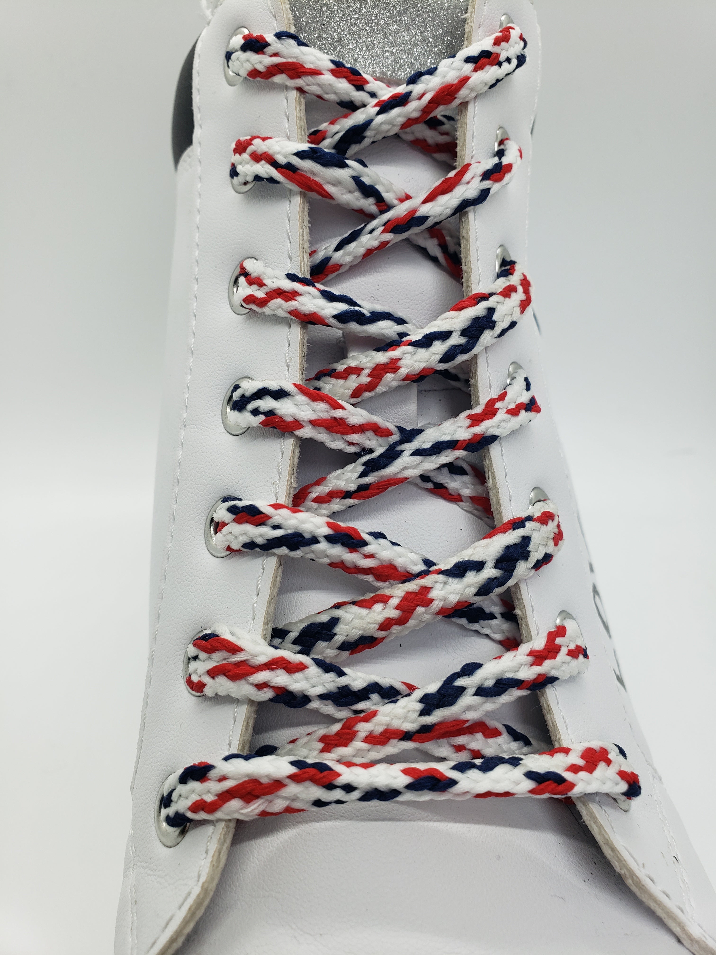Glow in The Dark Shoelaces - Hybrid Multicolor Reflective Laces for Sneakers & Running Shoes (White with Navy & Red Accents) - Perfect for Night Jogging, Safety & Fashion