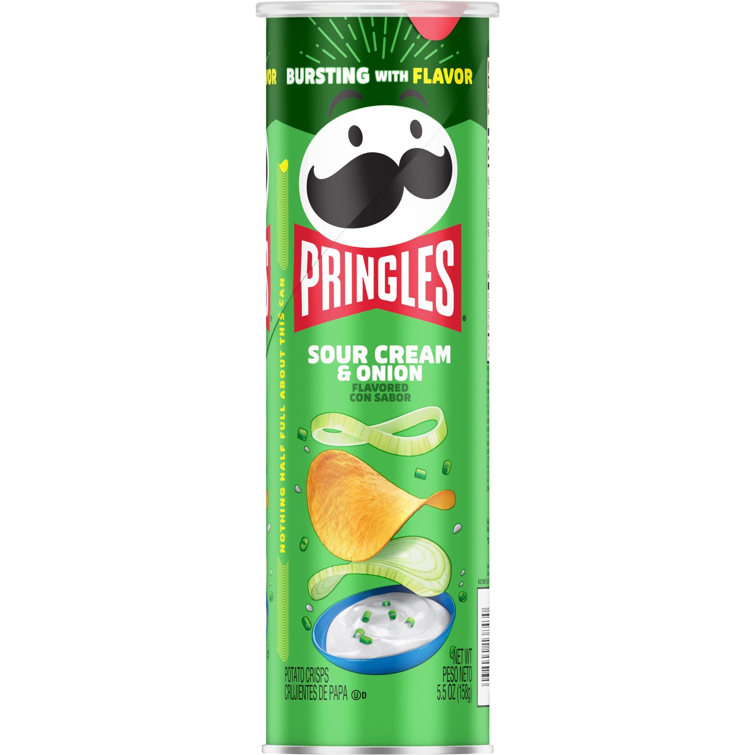 Pringles Sour Cream & Onion Potato Crisps - 5.5oz Can (Pack of 1) | Crunchy Snacks for Lunch, Office, Road Trips & Movie Nights - Perfect On-The-Go Treat