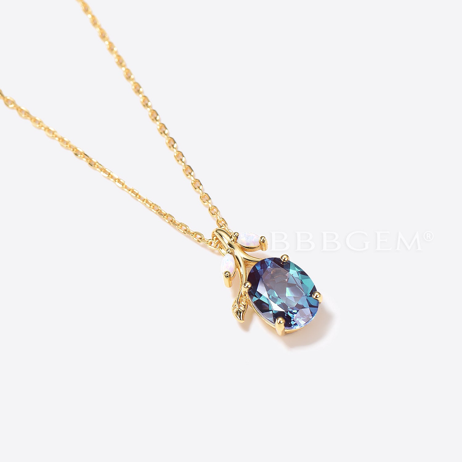 Alexandrite Opal Necklace - Color Changing Oval Pendant with Leaf Vine Design | Nature Inspired Jewelry for Women | Perfect for Weddings, Parties & Everyday Wear