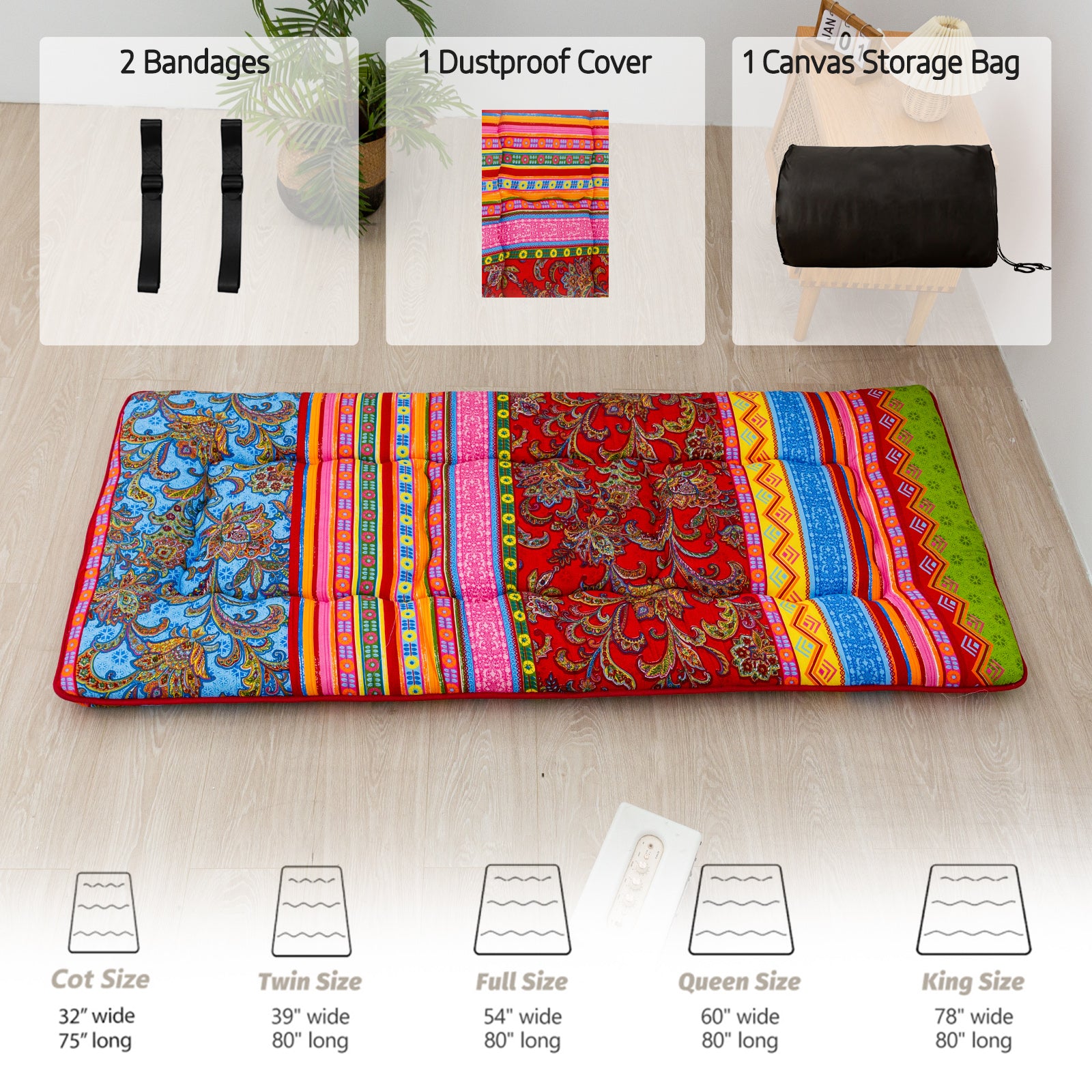 MAXYOYO Japanese Style Cot Futon Mattress - Foldable Floor Mattress, Tatami Mat & Bohemian Bed for Guest Room, Yoga, Meditation & Camping